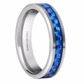 Vendre à chaud 4 mm Tungsten Steel Black Rings Jewelry Bleu et violet Fibre de carbone Bonnes pour femmes